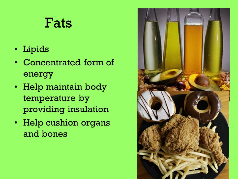 Fats Lipids Concentrated form of energy