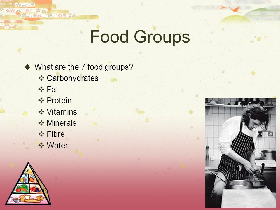 Food Groups What are the 7 food groups Carbohydrates Fat Protein