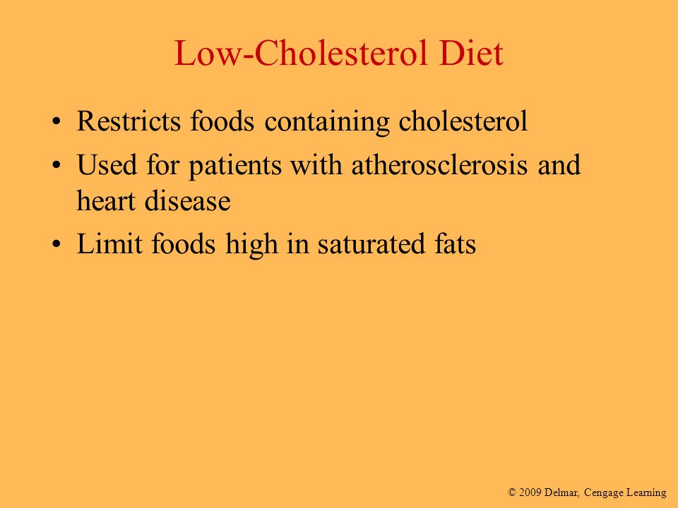 Low-Cholesterol Diet Restricts foods containing cholesterol