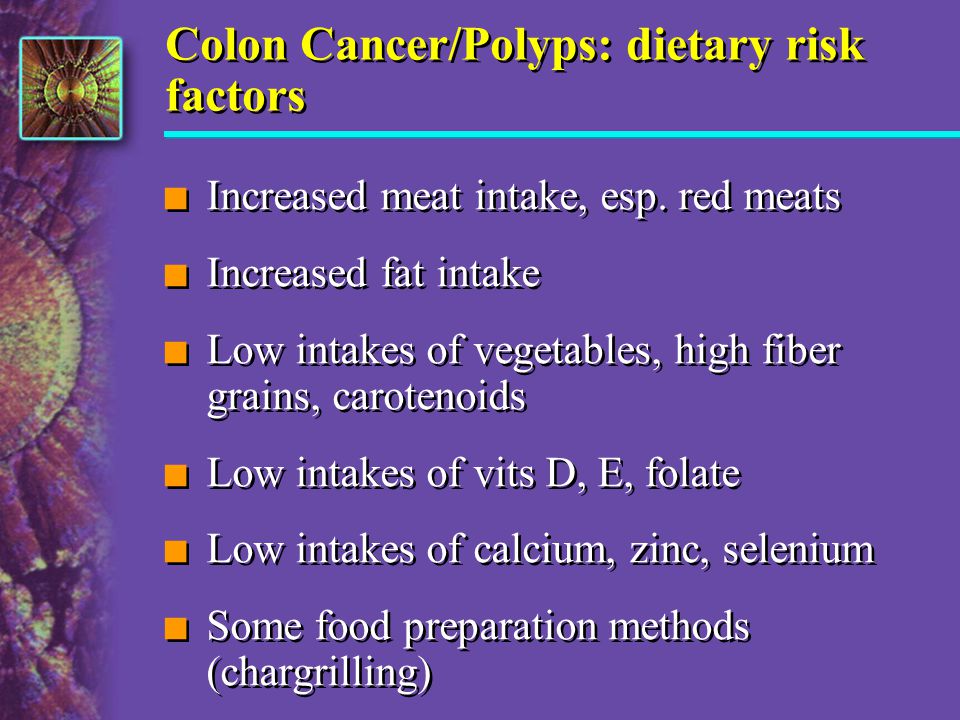 Colon Cancer/Polyps: dietary risk factors