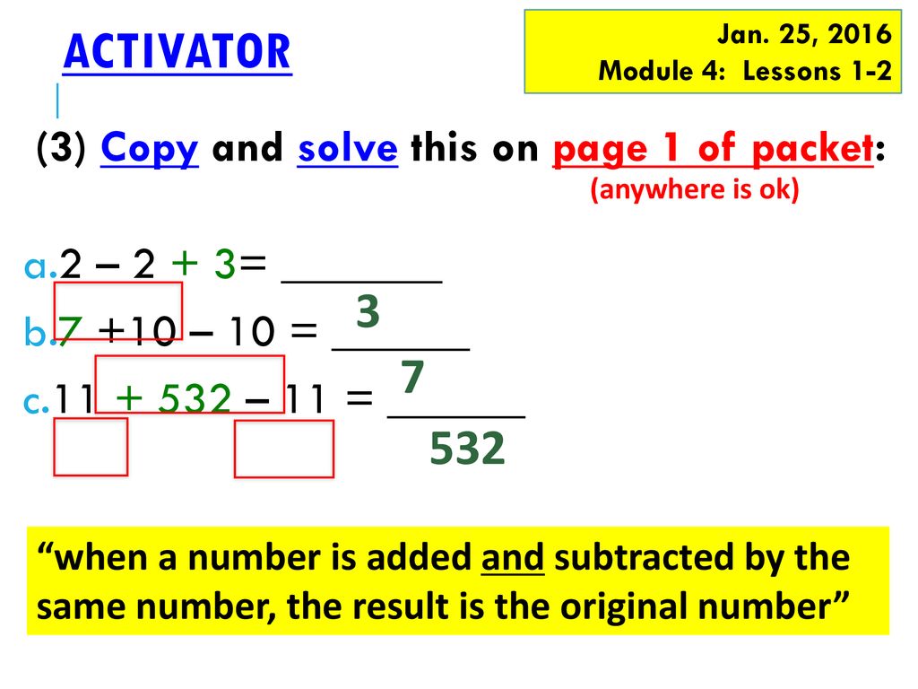 Activator (3) Copy and solve this on page 1 of packet: