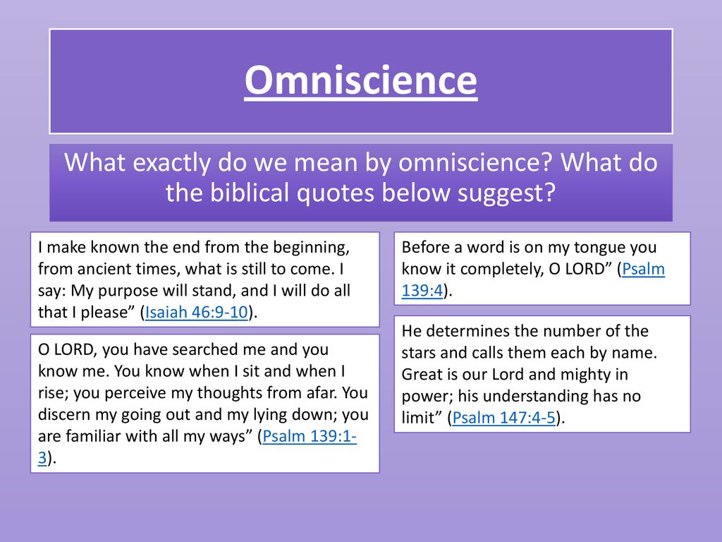 Omniscience What exactly do we mean by omniscience? What do the