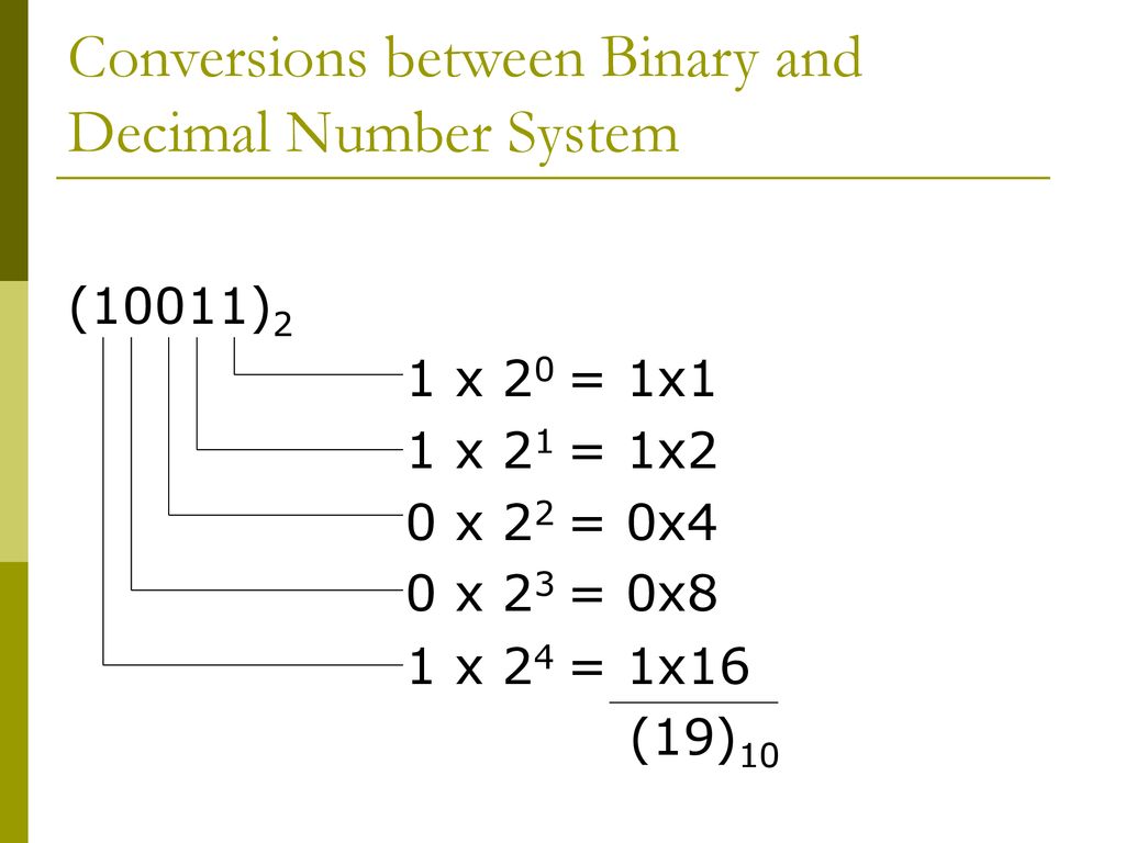 decimal representation of the binary number 10011