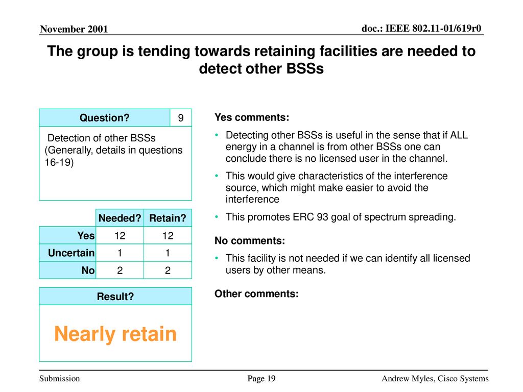 The group is tending towards retaining facilities are needed to detect other BSSs
