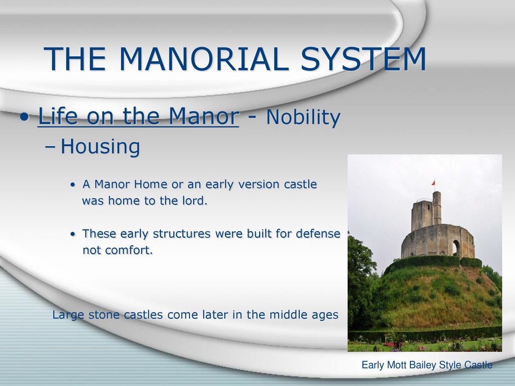 THE MANORIAL SYSTEM Life on the Manor - Nobility Housing
