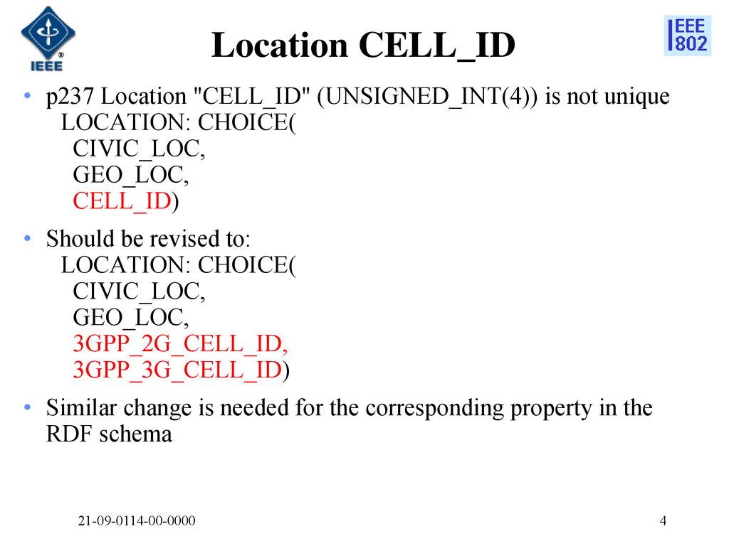 Location CELL_ID p237 Location CELL_ID (UNSIGNED_INT(4)) is not unique. LOCATION: CHOICE( CIVIC_LOC,