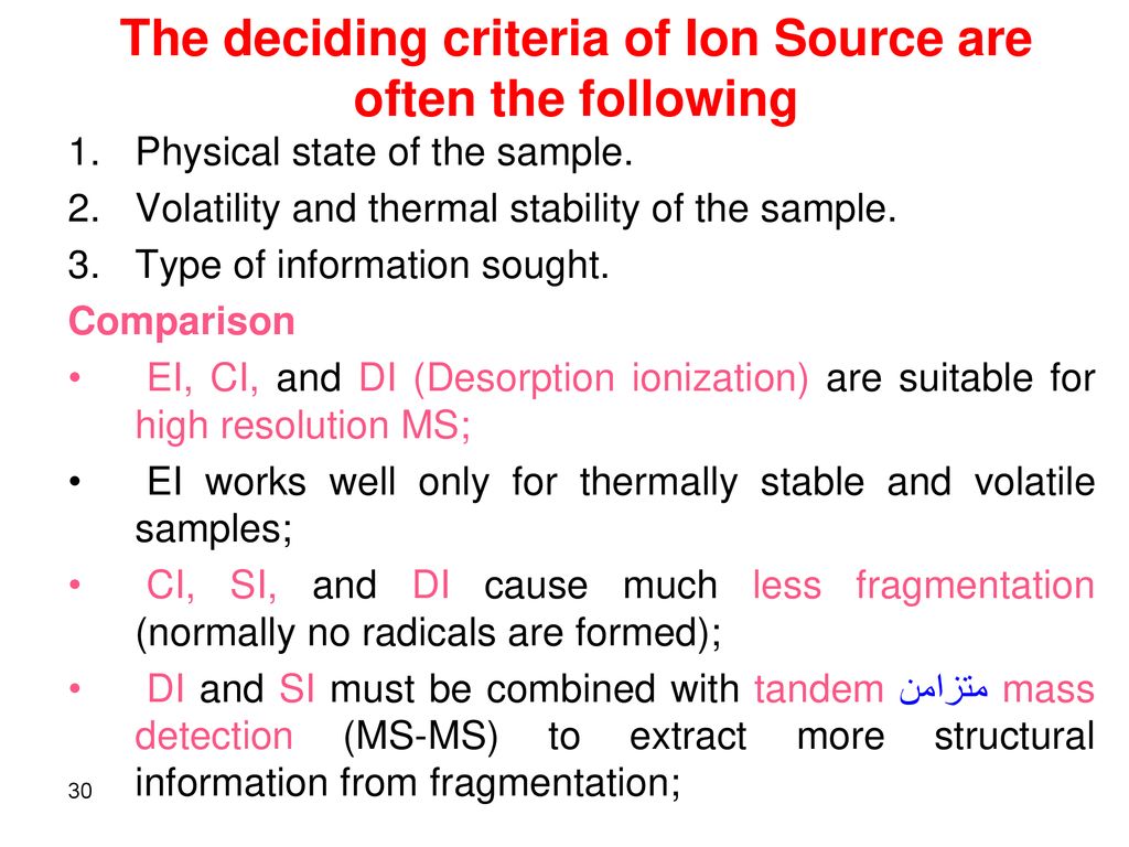 The deciding criteria of Ion Source are often the following