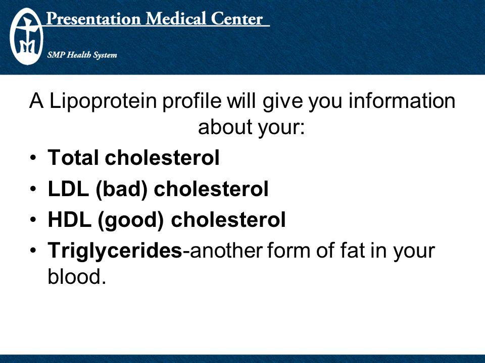 A Lipoprotein profile will give you information about your: