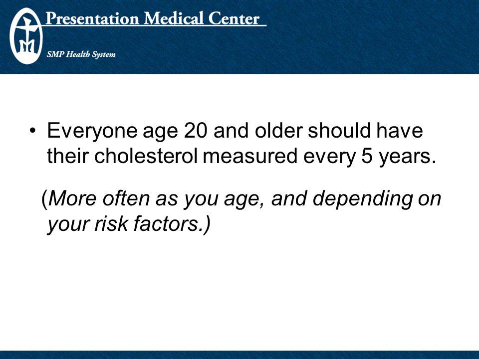 Everyone age 20 and older should have their cholesterol measured every 5 years.