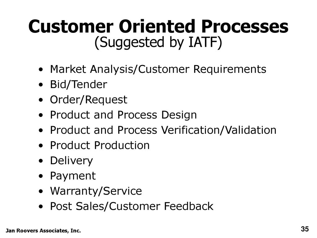 Customer Oriented Processes (Suggested by IATF)