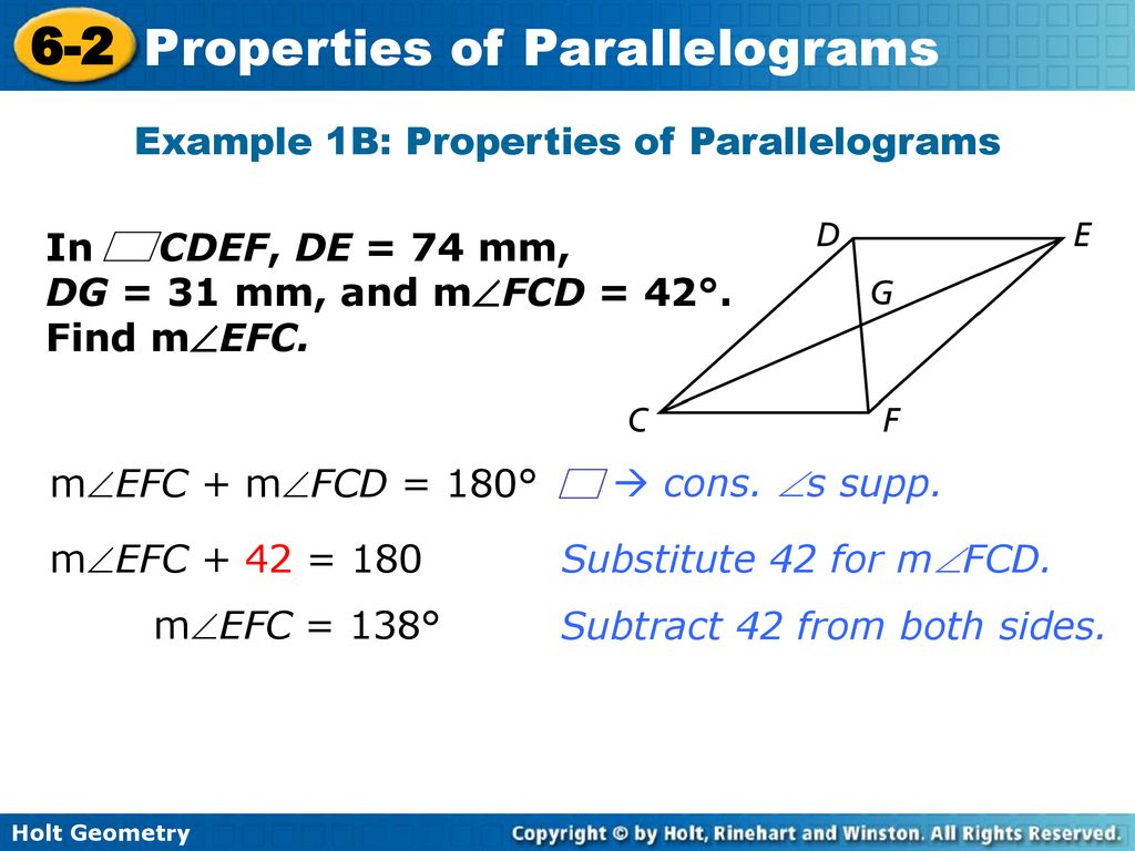Example 1B: Properties of Parallelograms