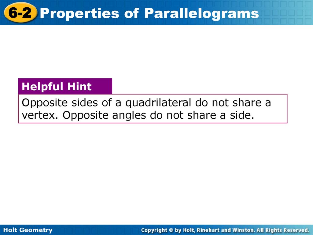 Opposite sides of a quadrilateral do not share a vertex
