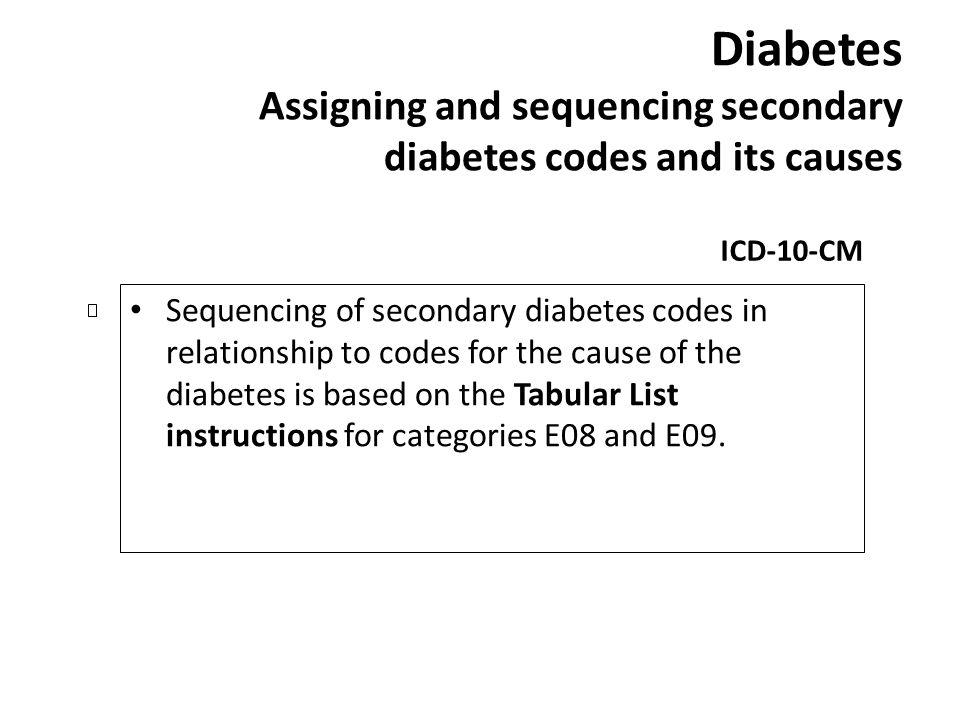 Diabetes Assigning and sequencing secondary diabetes codes and its causes