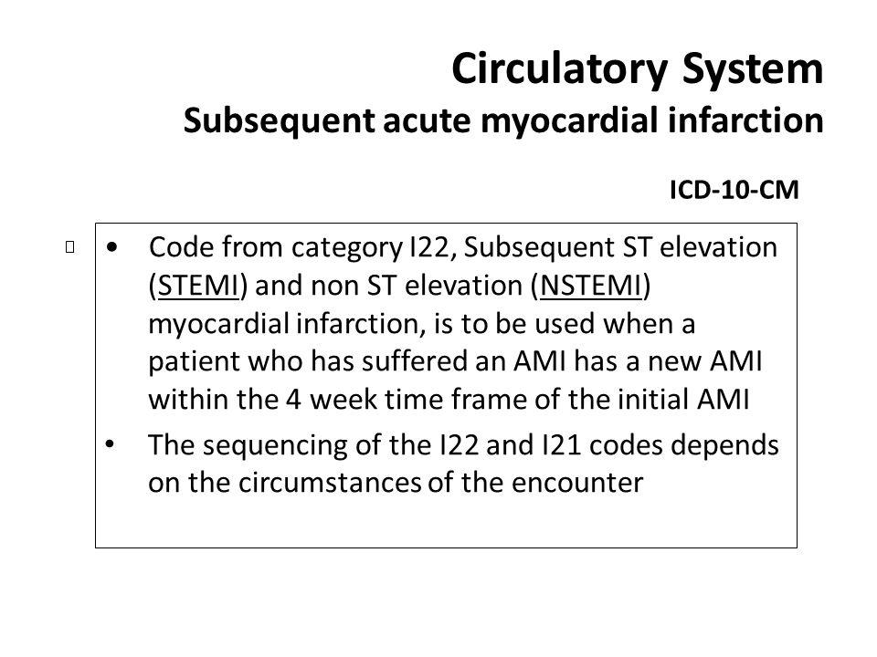 Circulatory System Subsequent acute myocardial infarction