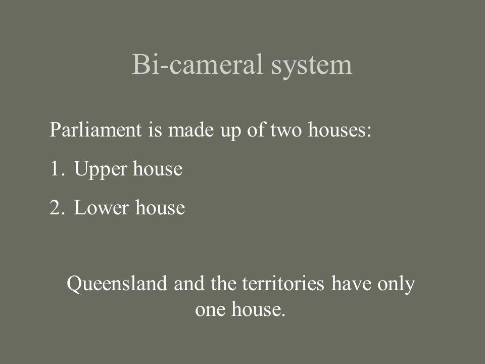 Queensland and the territories have only one house.