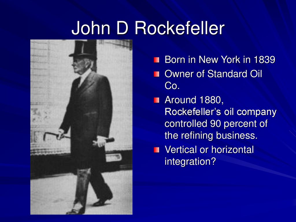 In 1880 John D. Rockefeller's Standard Oil was refining over 90% of the United State's