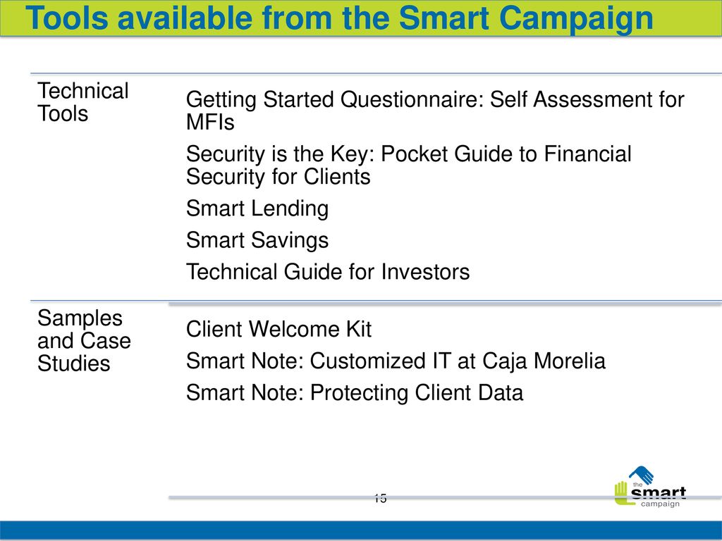 Tools available from the Smart Campaign