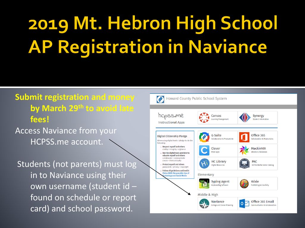2019 Mt. Hebron High School AP Registration in Naviance ppt download