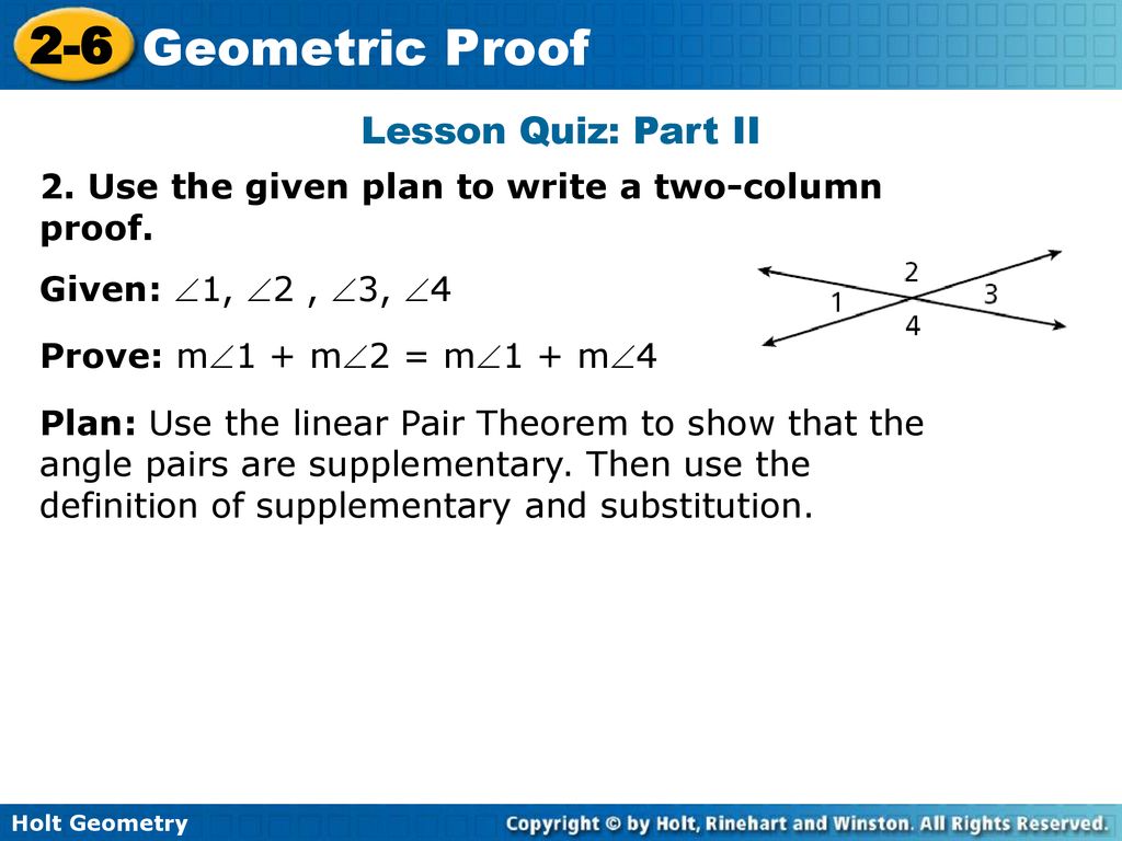 24-24 Geometric Proof Are You Ready? Lesson Presentation Lesson Quiz