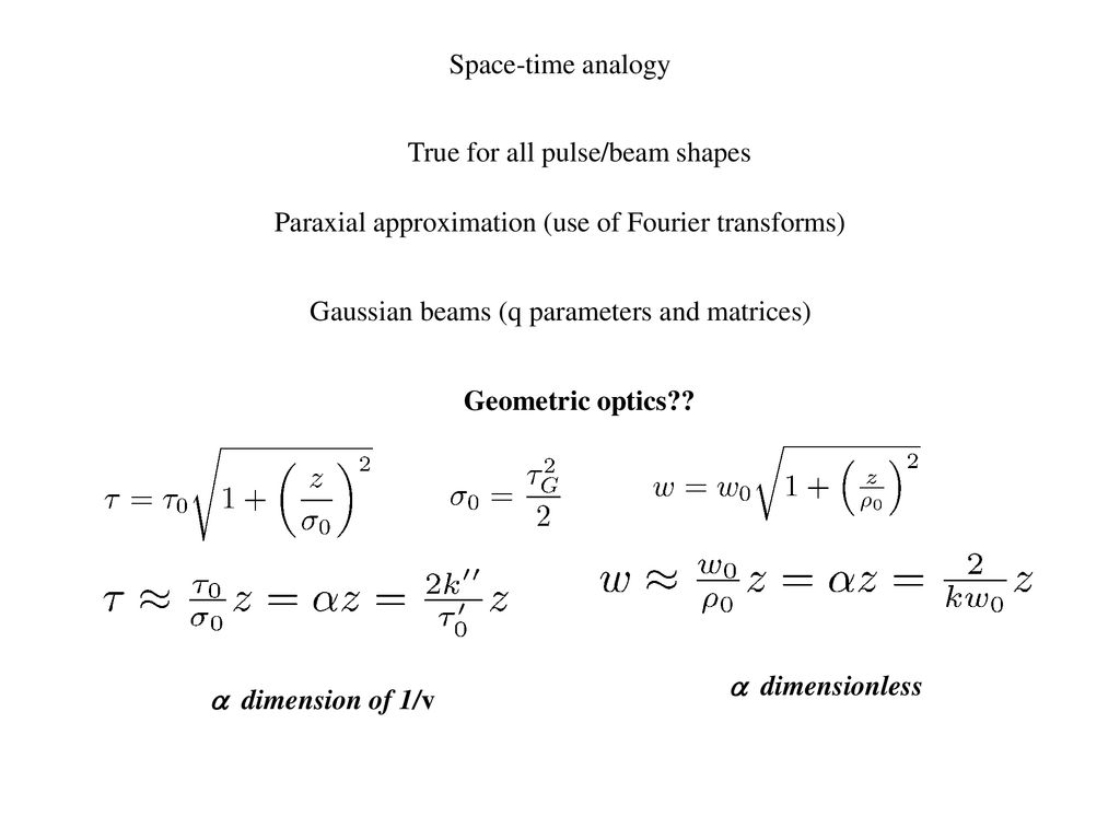 Space time analogy true for all pulse beam shapes ppt download