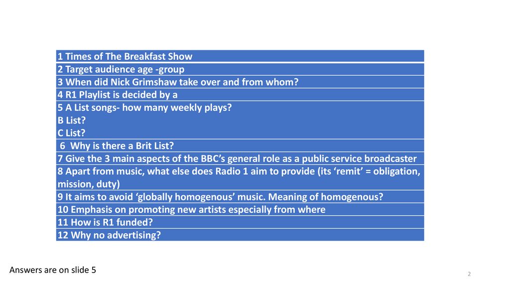 RADIO 1 BREAKFAST SHOW REVISION - ppt download