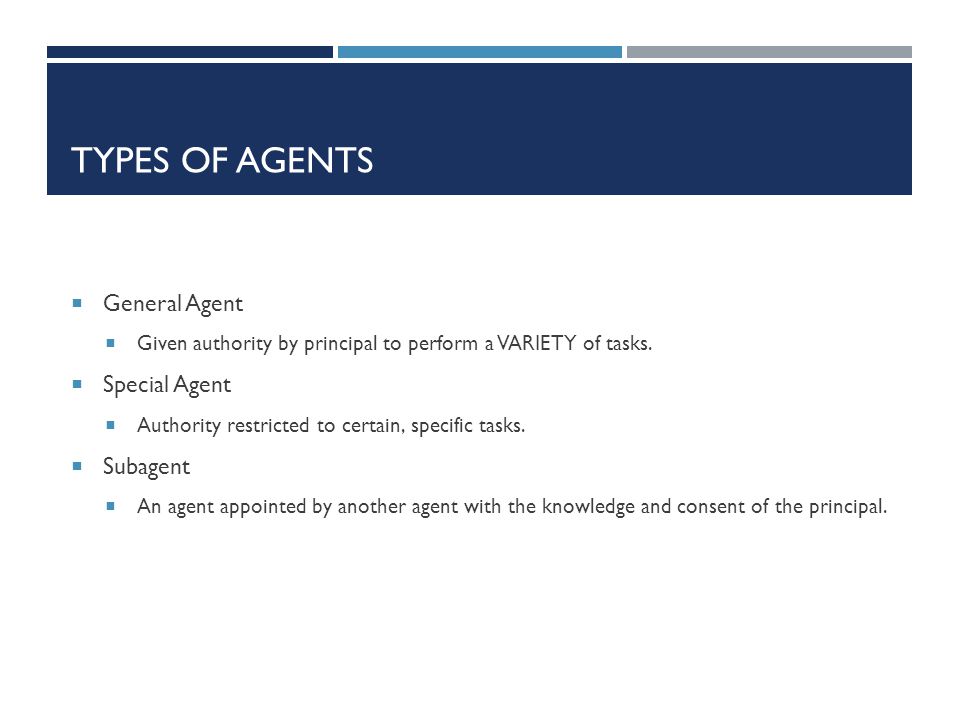 Types of Agents General Agent Special Agent Subagent