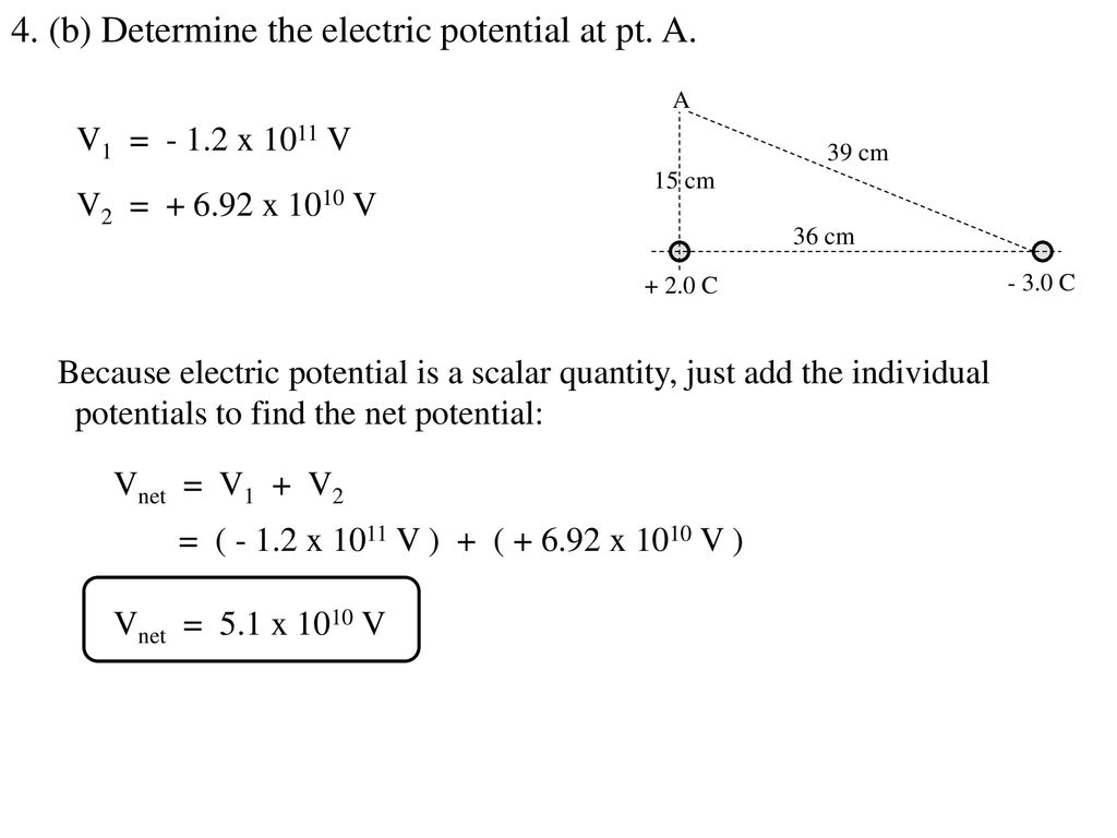 4. (b) Determine the electric potential at pt. A.