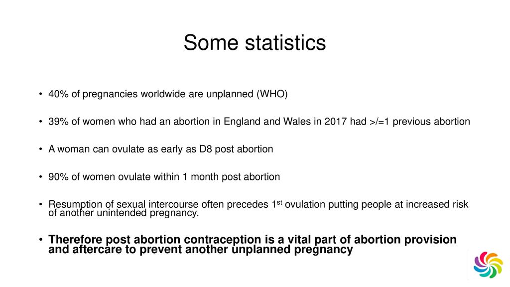 Some statistics 40% of pregnancies worldwide are unplanned (WHO)