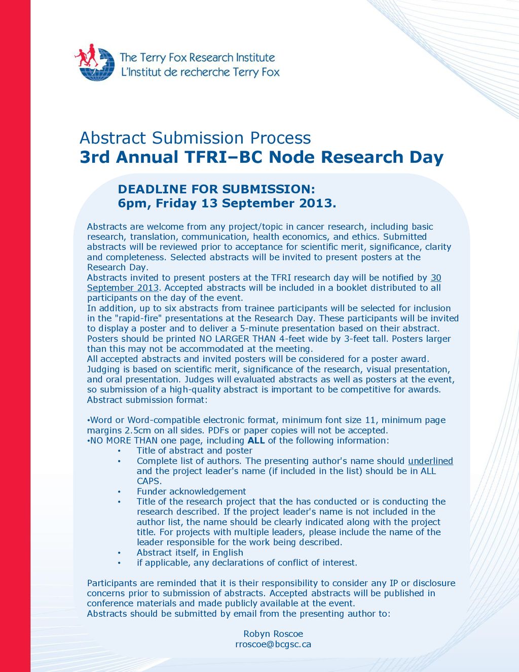 Abstract Submission Process 3rd Annual TFRIBC Node Research Day ppt