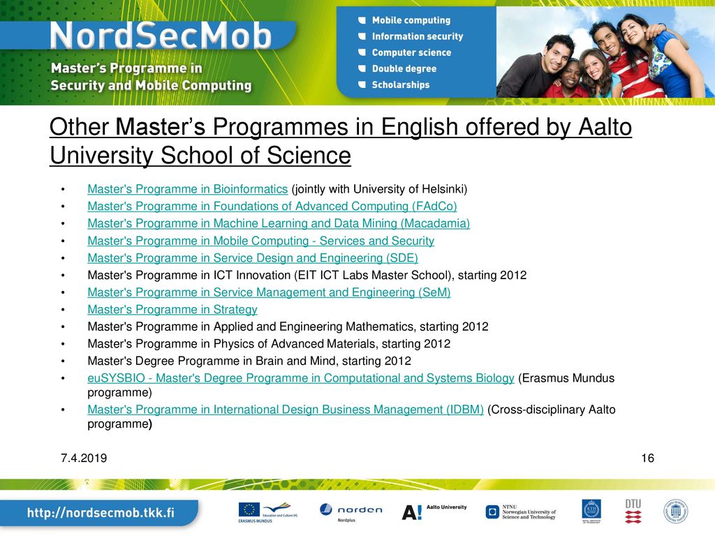 Other Master’s Programmes in English offered by Aalto University School of Science