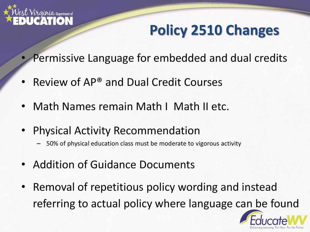 Policy 2510 Changes Permissive Language for embedded and dual credits