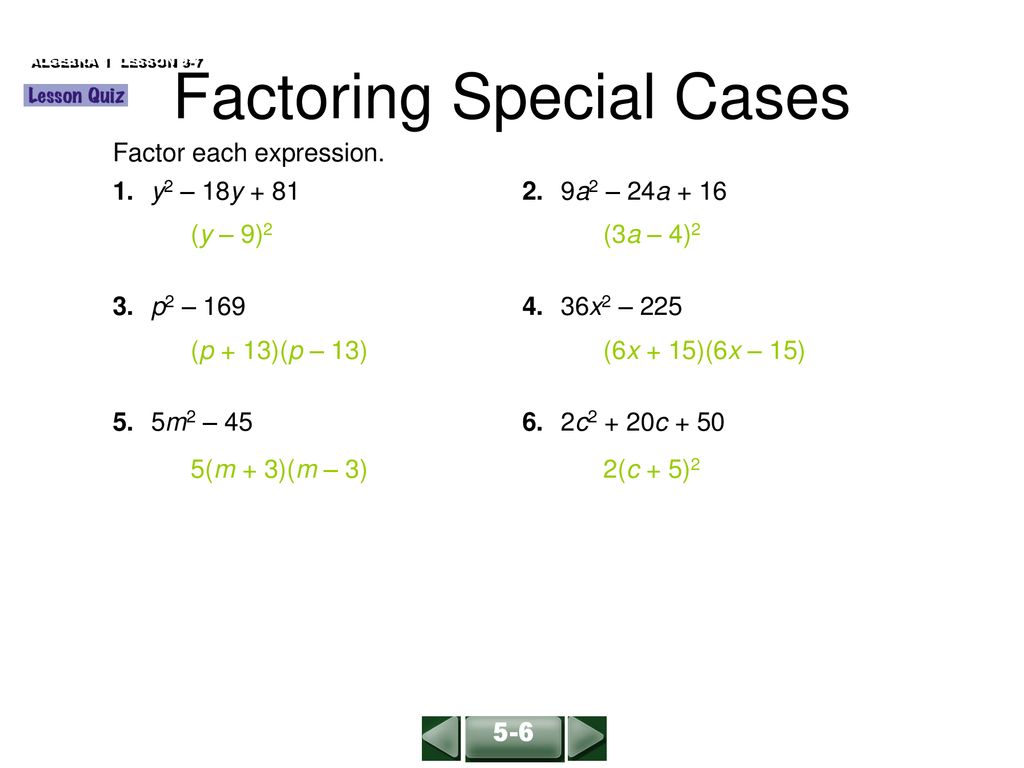 Factoring Special Cases - Ppt Download