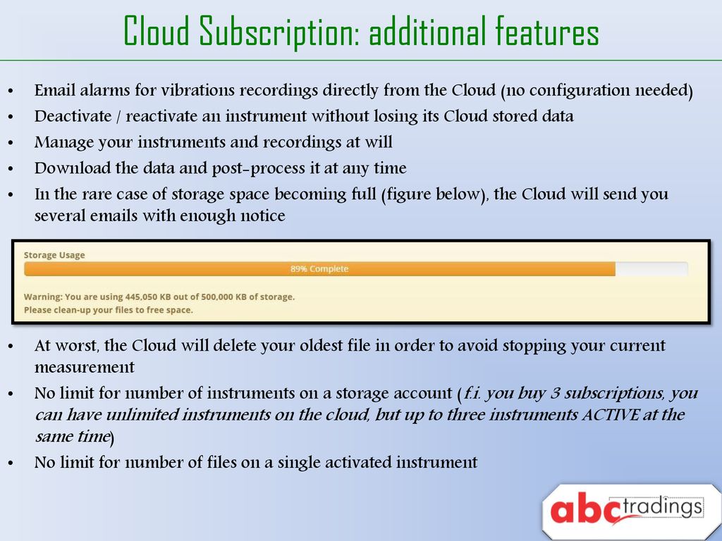 Cloud Subscription: additional features
