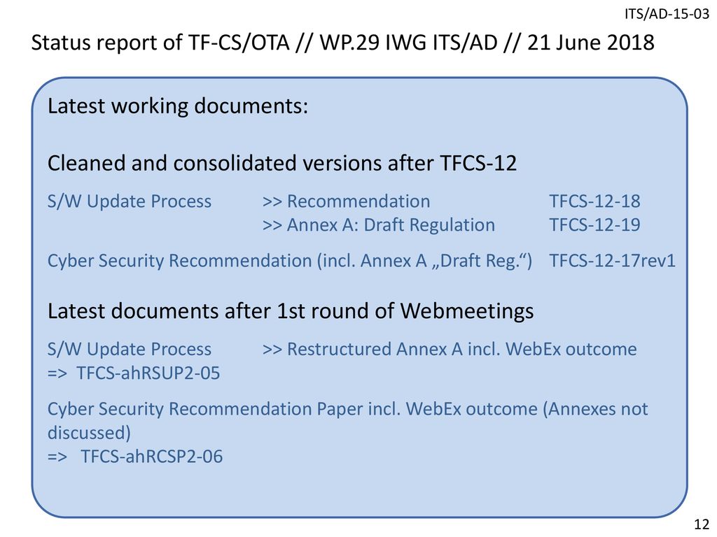 Status Report Of Tf Cs Ota Ppt Download