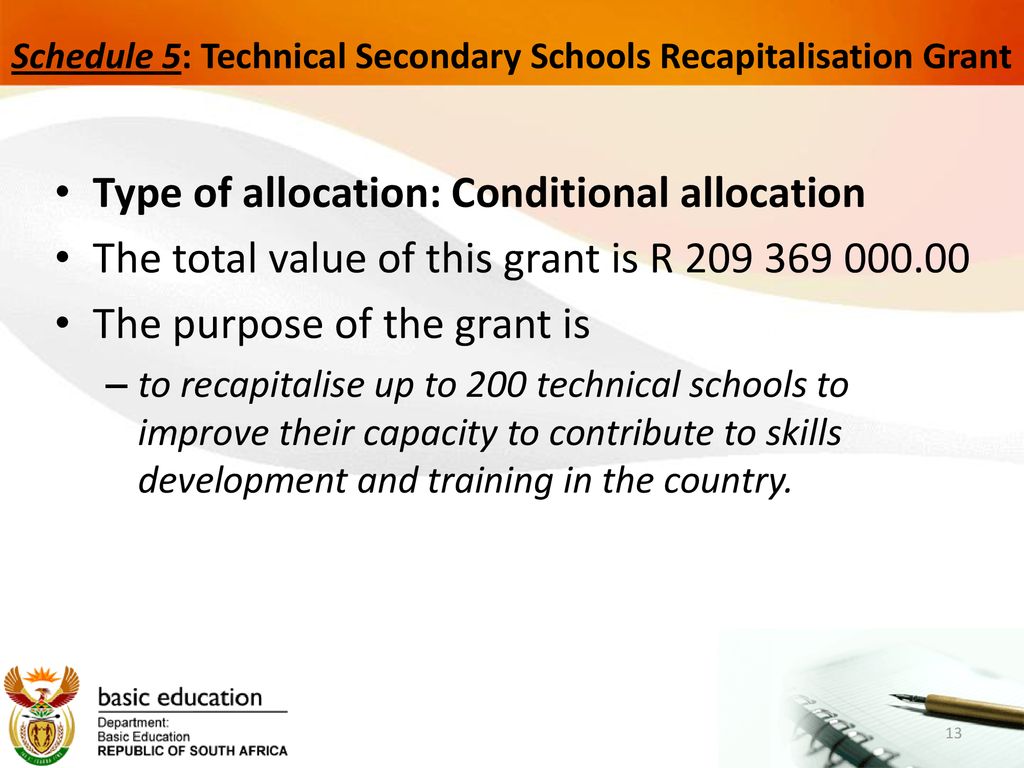 Schedule 5: Technical Secondary Schools Recapitalisation Grant