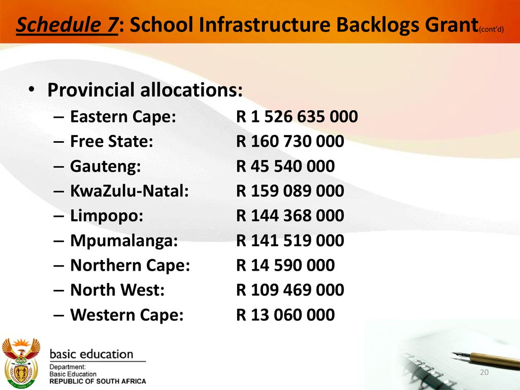 Schedule 7: School Infrastructure Backlogs Grant(cont’d)