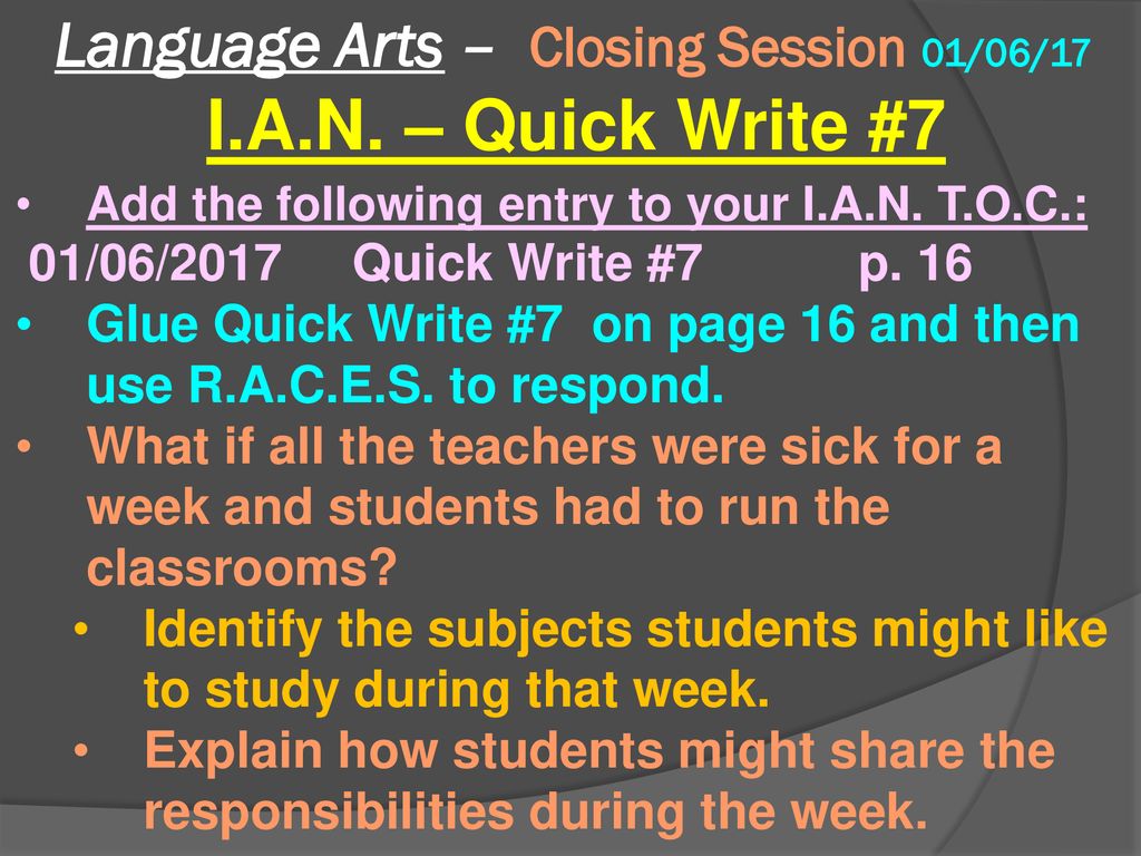Language Arts – Closing Session 01/06/17