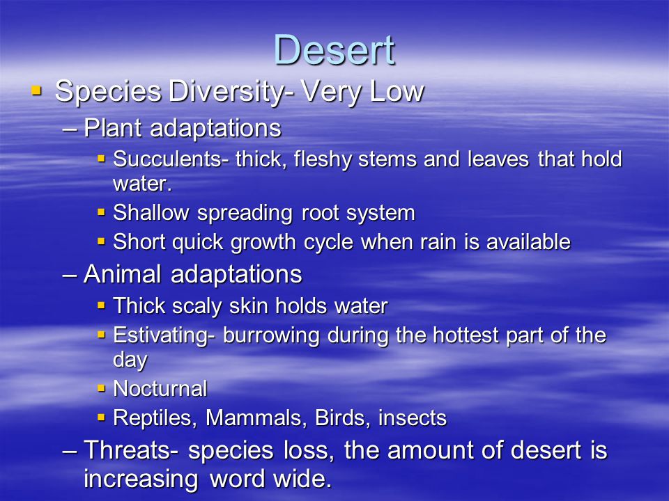 Desert Species Diversity- Very Low Plant adaptations