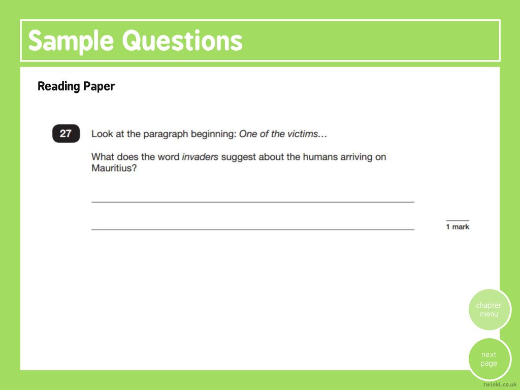 Sample Questions Reading Paper chapter menu next page