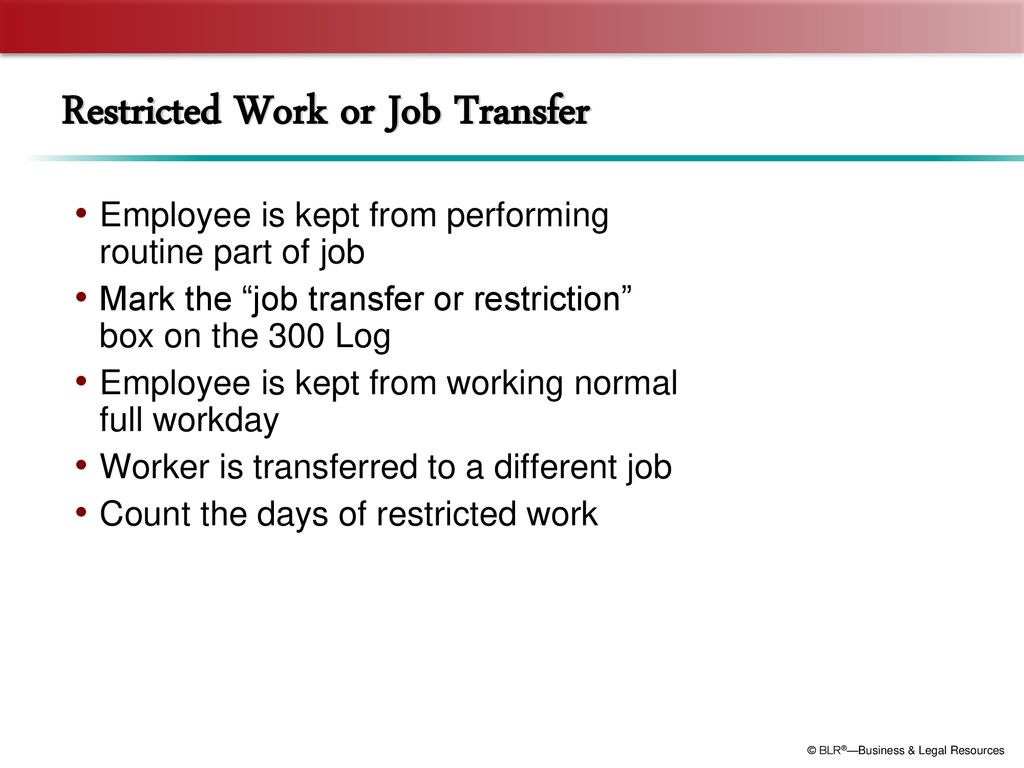 Restricted Work or Job Transfer