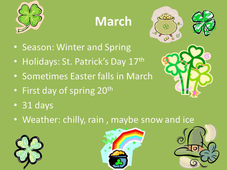March Season: Winter and Spring Holidays: St. Patrick’s Day 17th