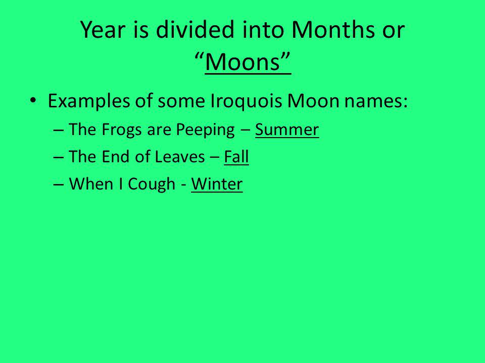 Year is divided into Months or Moons