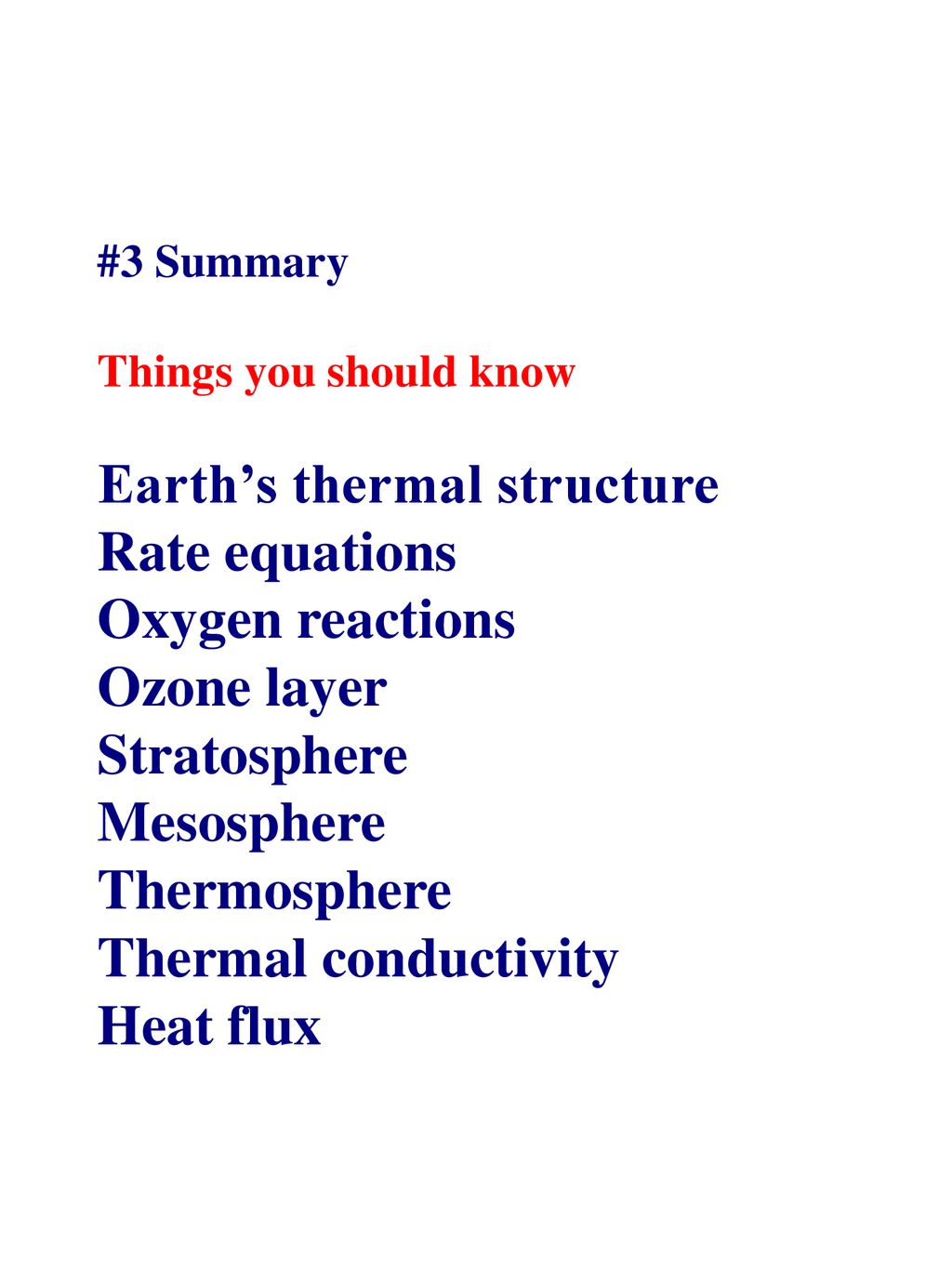 Earth’s thermal structure Rate equations Oxygen reactions Ozone layer