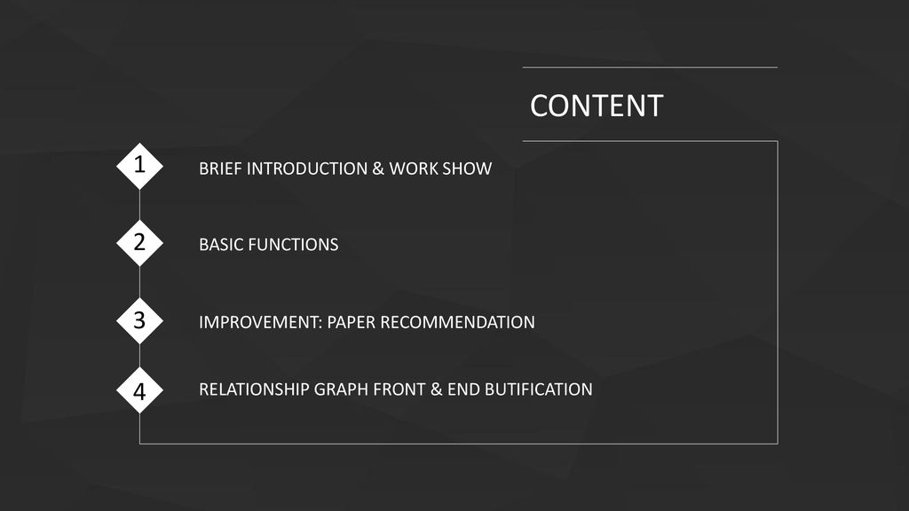 CONTENT BRIEF INTRODUCTION & WORK SHOW BASIC FUNCTIONS