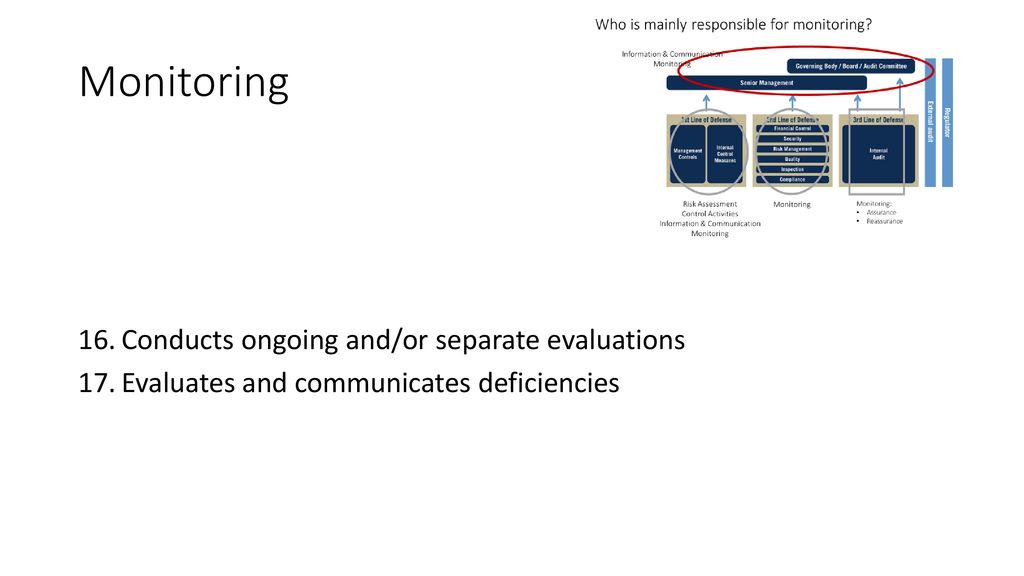 Monitoring Conducts ongoing and/or separate evaluations