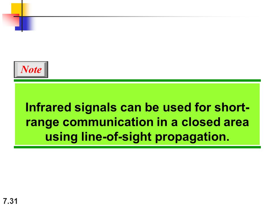 Note Infrared signals can be used for short-range communication in a closed area using line-of-sight propagation.