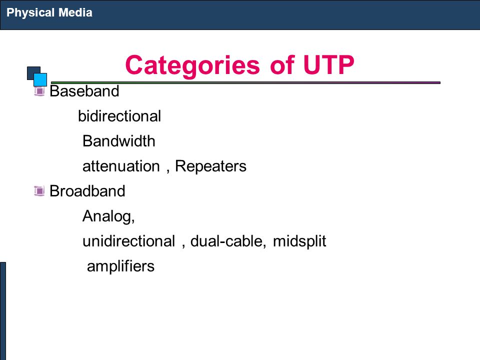 Categories of UTP Baseband bidirectional Bandwidth