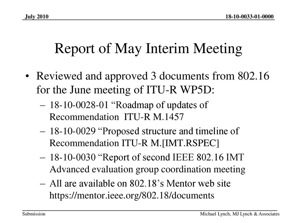 RR-TAG Opening Report Report of the May 2010 interim meeting - ppt download