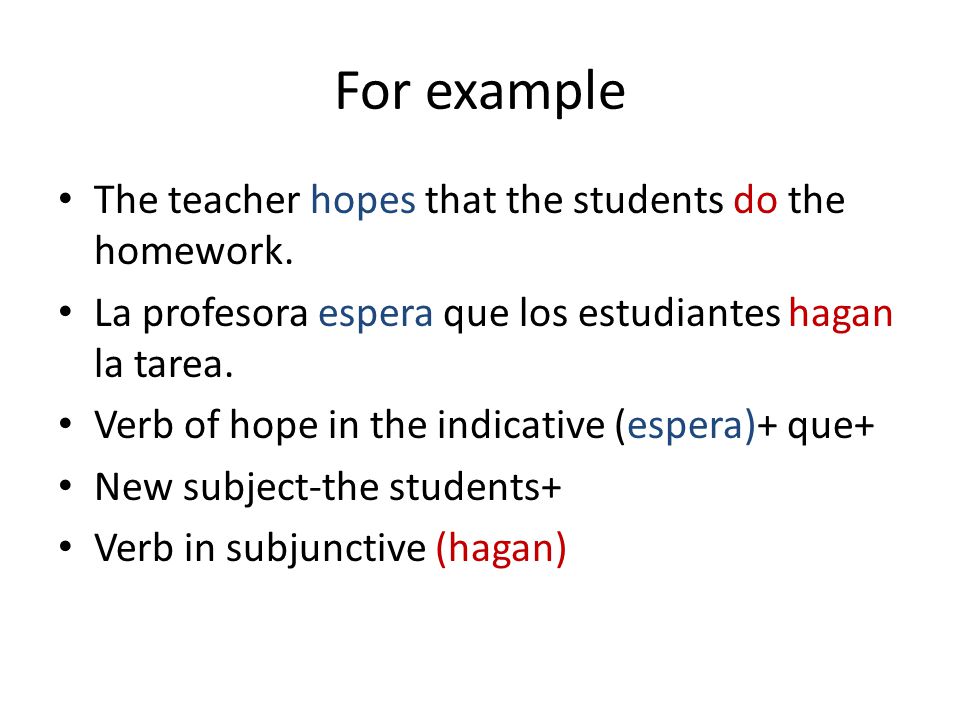 For example The teacher hopes that the students do the homework.