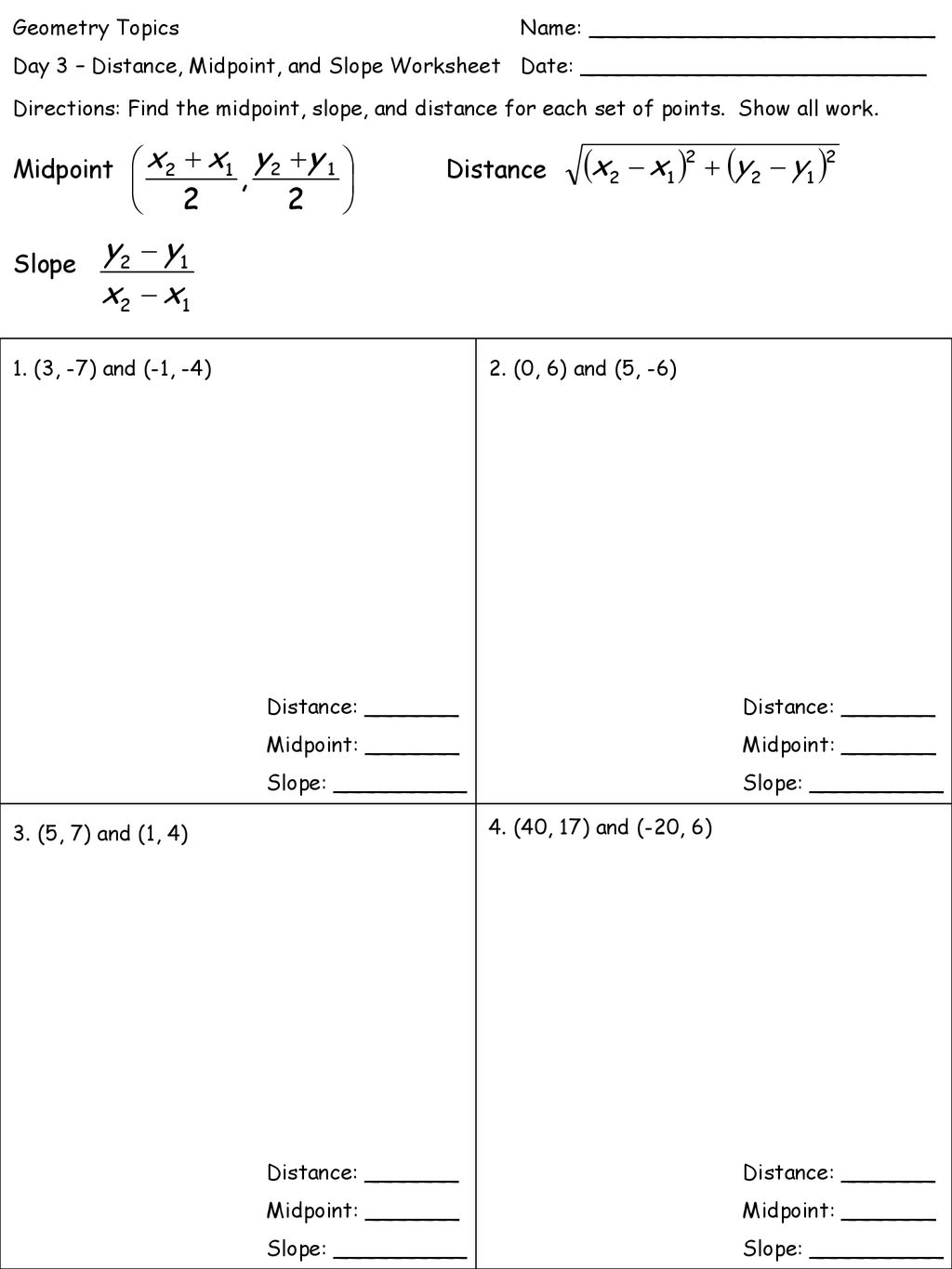 Geometry Topics Name: - ppt download Inside Distance And Midpoint Worksheet